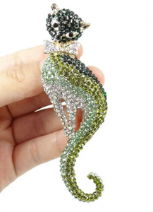 ever faith gold tone and green crystal cat pin