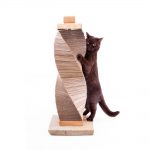 Charley and Billie Contemporary cat scratching post made from ethically sourced stone, sustainable oak and recycled cardboard
