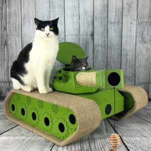 Ludipuss Cat Tank. A seriously cool cat activity center in the shape of a handmade tank