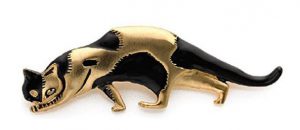 Enameled Marcks black cat brooch